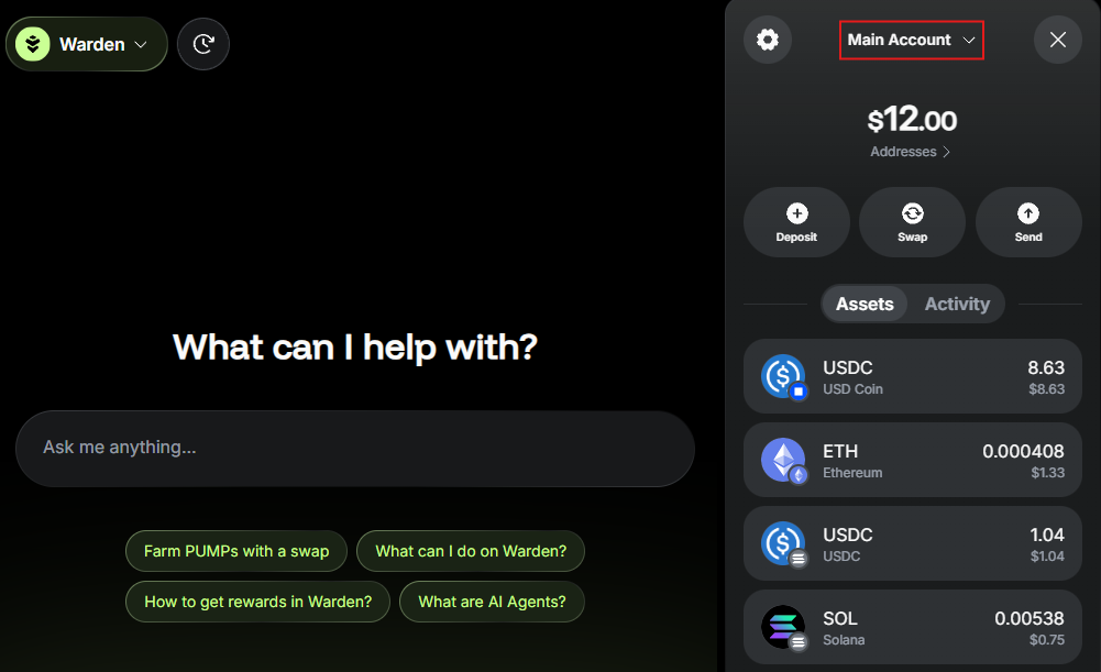 View your wallet in Warden