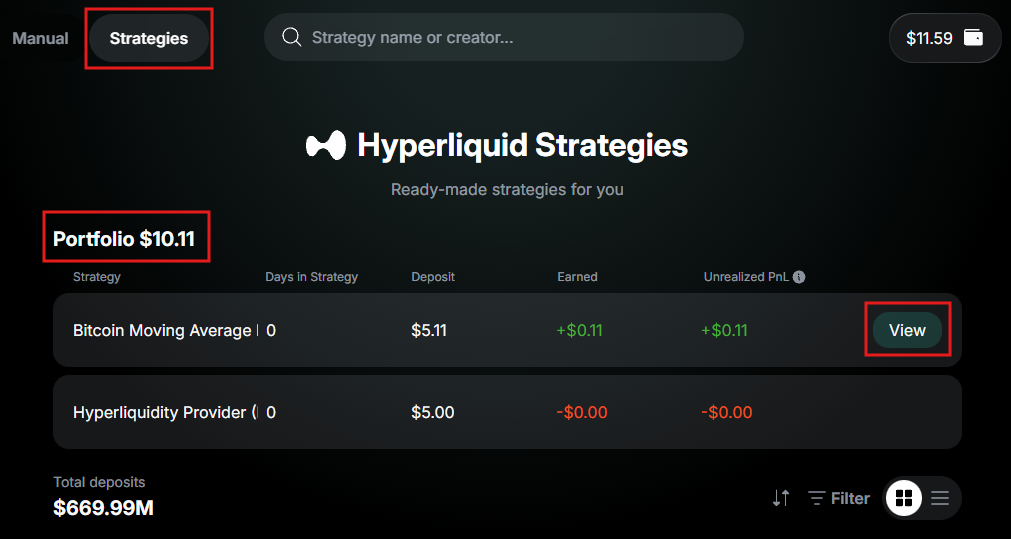 Access your trading positions opened with Strategies on Warden